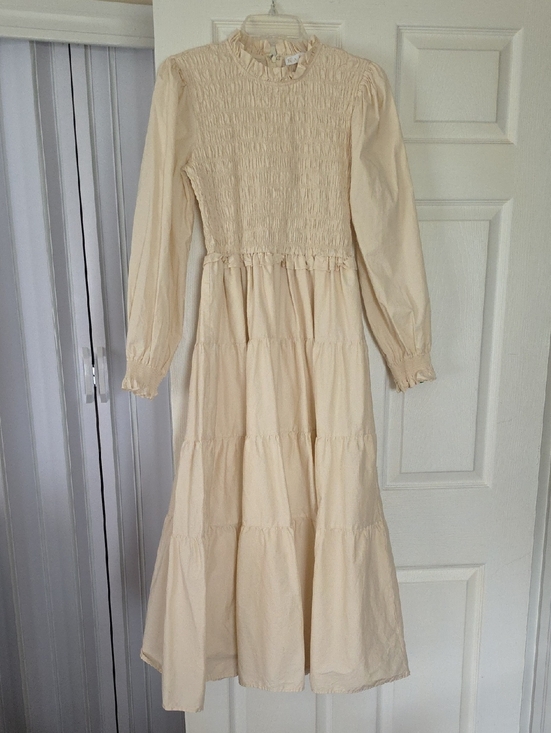 Karlie Dresses & Skirts - Karlie Cream Smocked Tiered Long Sleeve Dress